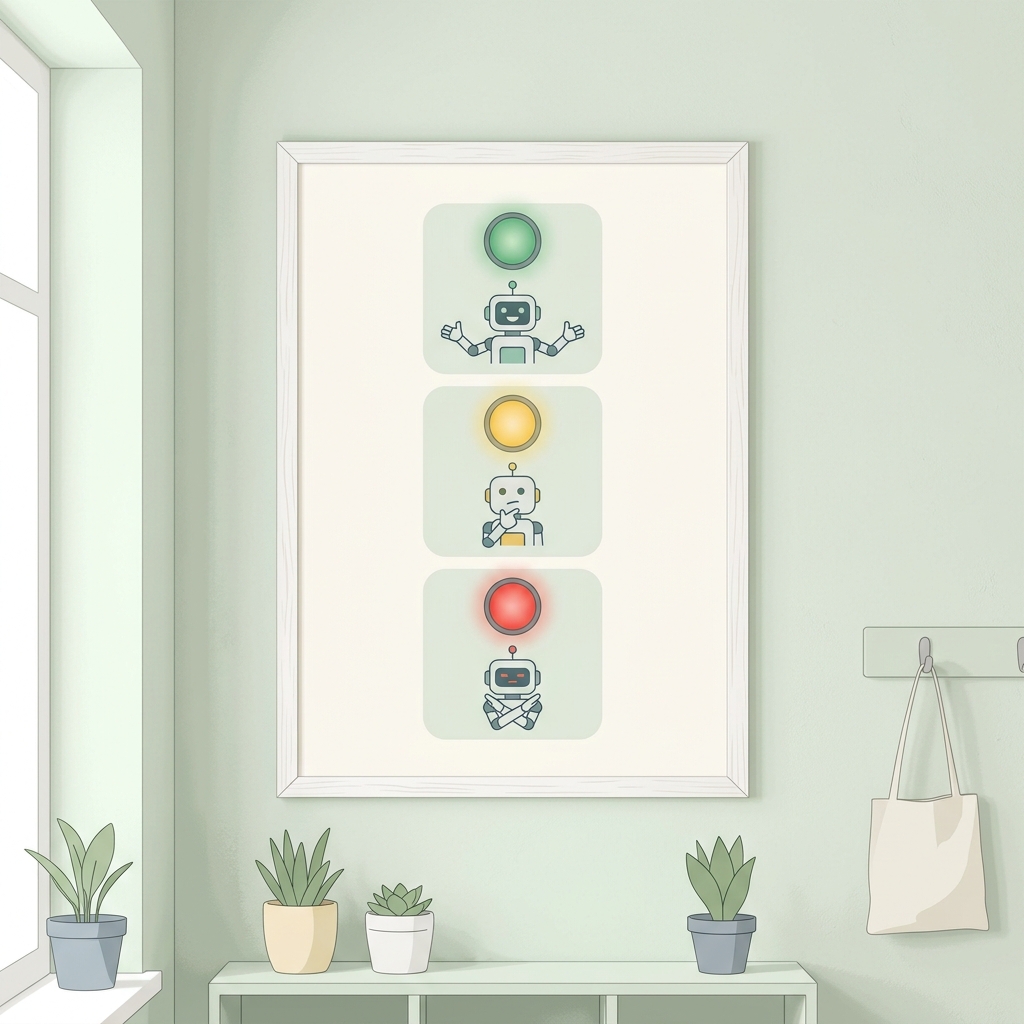 Luokkahuoneen seinällä tekoälyn liikennevalomalli-juliste